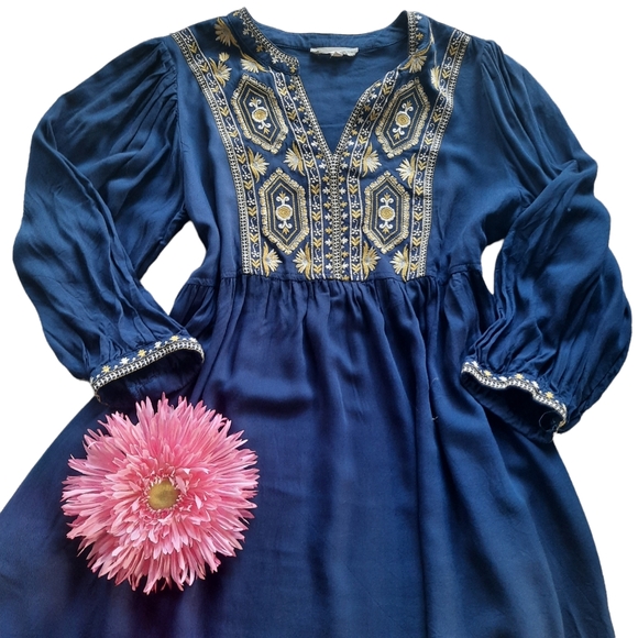 Anthropologie Solitaire Embroidered Long Sleeve Dress
